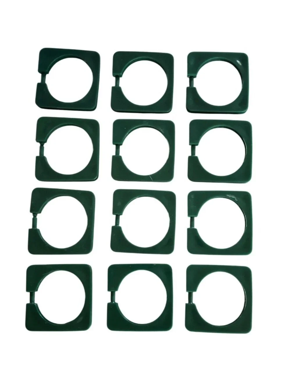 Vtg MCM Plastic Dark Green Square Shower Curtain Rings Set Of 12